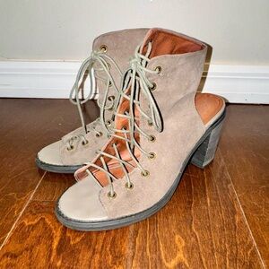 Jeffrey Campbell x Free People Taupe Ghille Lace-Up Open Toe Ankle Boots